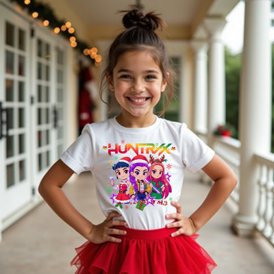 Christmas K-Pop Inspired Pop Dreamers Demon Hunters Graphic Tee, festive streetwear for fans.