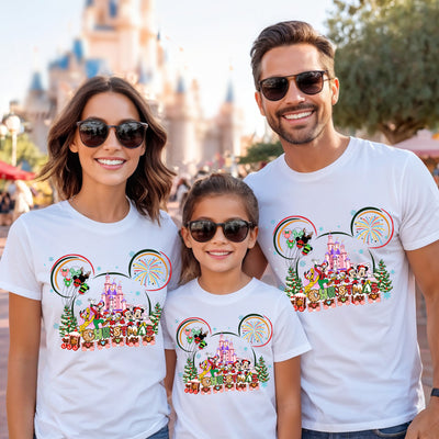 Festive Disney inspired castle and train holiday graphic tee