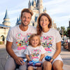 White Disney-inspired t-shirt with “Royal Birthday Gang” colorful royal crown graphic