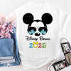 Close-up of Mickey & Minnie sunglasses design with Disney castle detail on soft cotton tee