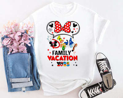 Flat Lay Mouse House Vacation t-shirt, styled casually for a Disney park adventure.