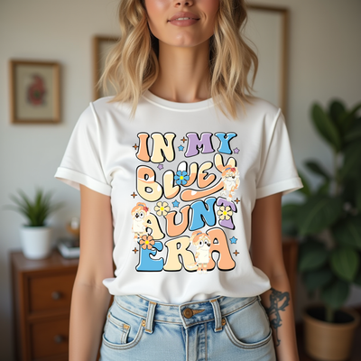 In My Aunt Era Bluey inspired matching family t-shirt front view