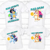 Cartoon Bluey family themed t-shirt