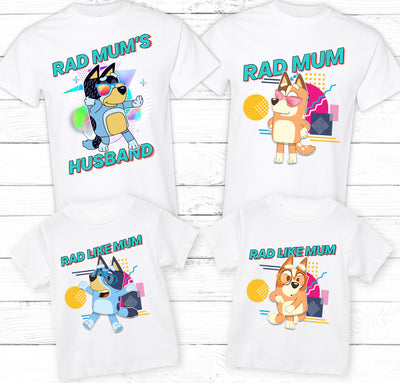 Cartoon Bluey family themed t-shirt