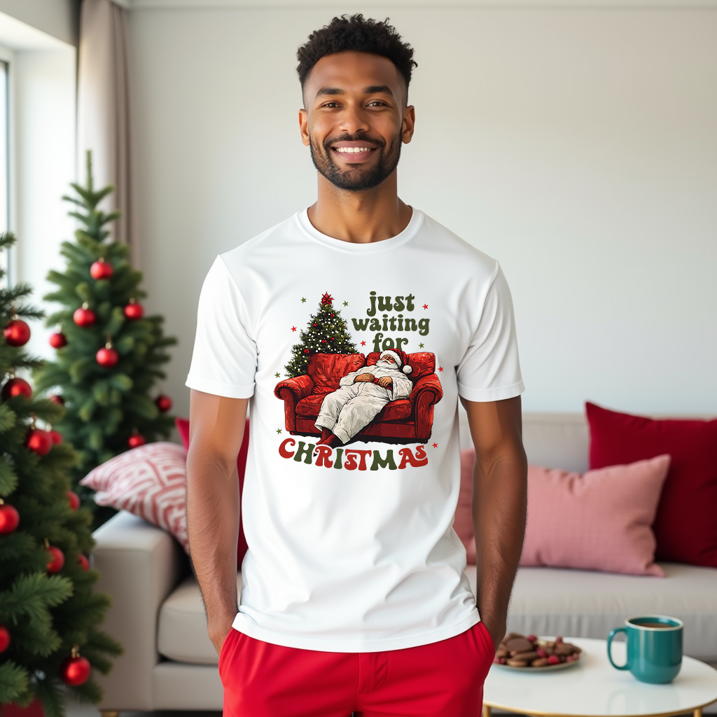 Just Waiting for Christmas & Grinchmas funny Xmas t-shirt front view