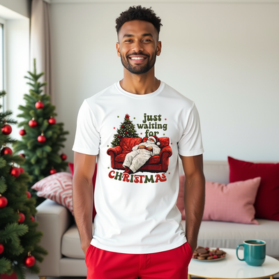 Just Waiting for Christmas & Grinchmas funny Xmas t-shirt front view