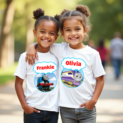 Thomas & Friends inspired birthday t-shirt with custom name and age