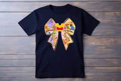 Storybook style bow design on white kids t-shirt