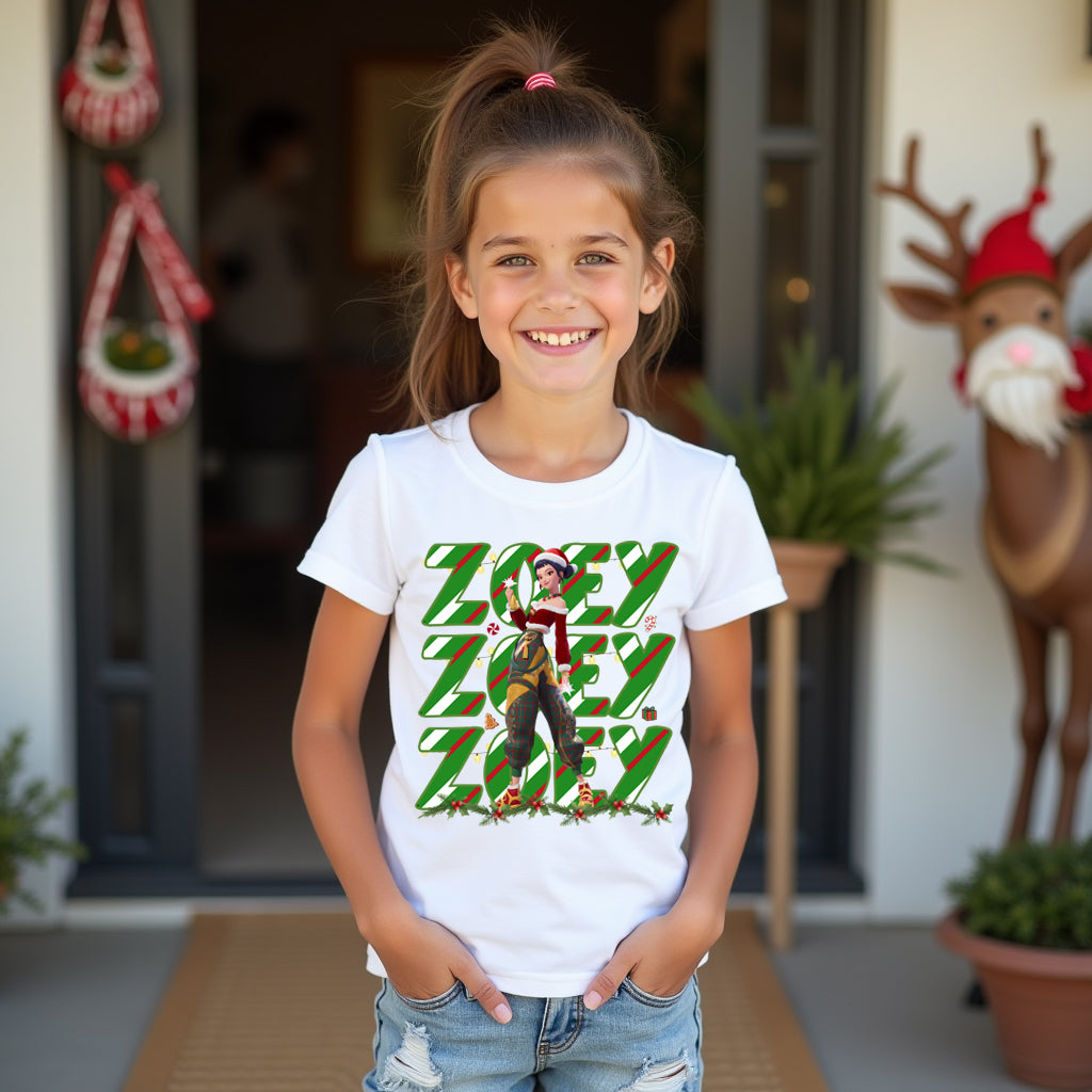 Christmas K-Pop 3D Art Demon Hunters Graphic Tee featuring Zoey, festive holiday fashion, streetwear style